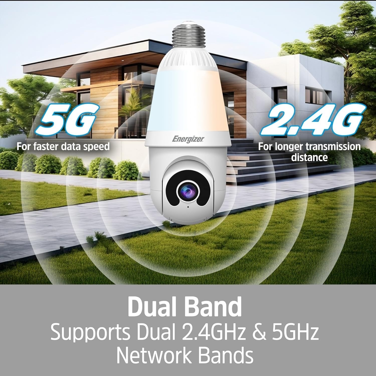Energizer 1000 Lumens Light Bulb Camera, 2K Outdoor Smart Home Security Camera w