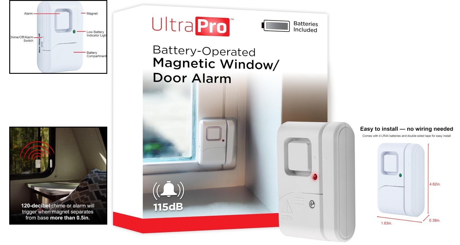 120dB Wireless Window & Door Alarm – Battery Powered Home Security Solution
