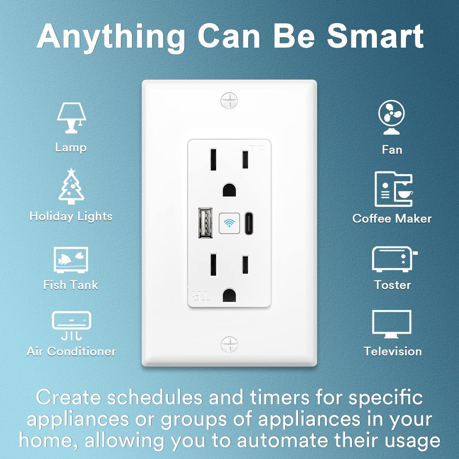 4 Pack Lumary Smart USB Outlet with WiFi, Type-C & USB-A Ports, Voice Control