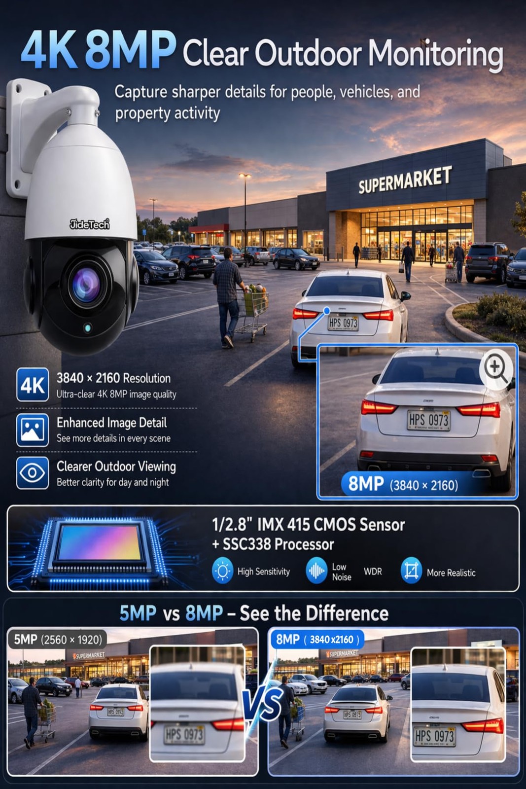 4K 8MP PoE PTZ Camera Outdoor, 200X Hybrid Zoom, Auto Tracking, Human Vehicle…