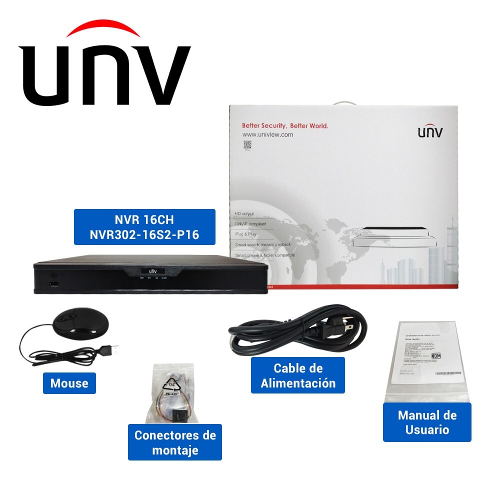UNV Uniview 16 Channel 16 PoE NVR NDAA Compliant 4K Plug & Play PoE NVR 4TB PUR