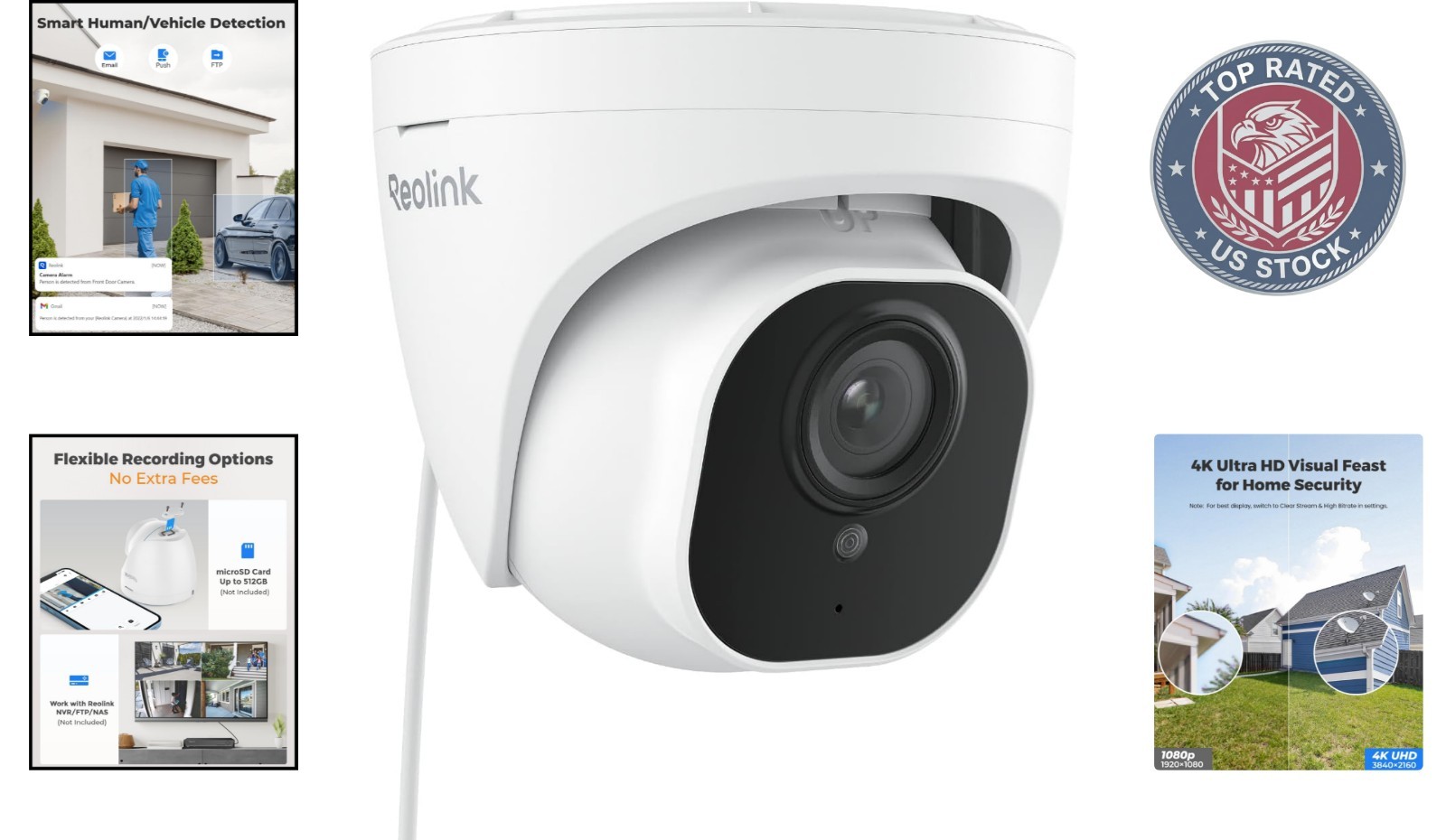 Waterproof 4K Security Camera | Human/Vehicle Detection | Real-Time Alerts
