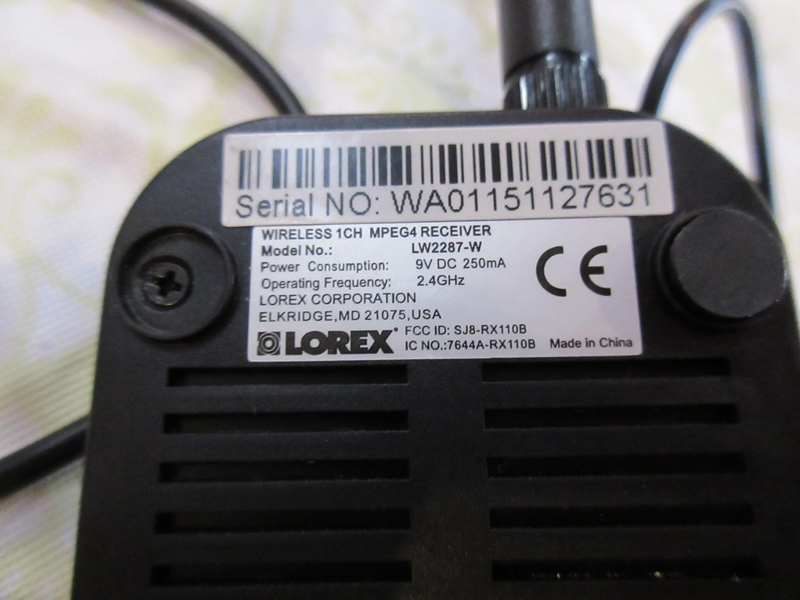 Lorex Wireless 1CH MPEG 4 Receiver With Power LW2287-W