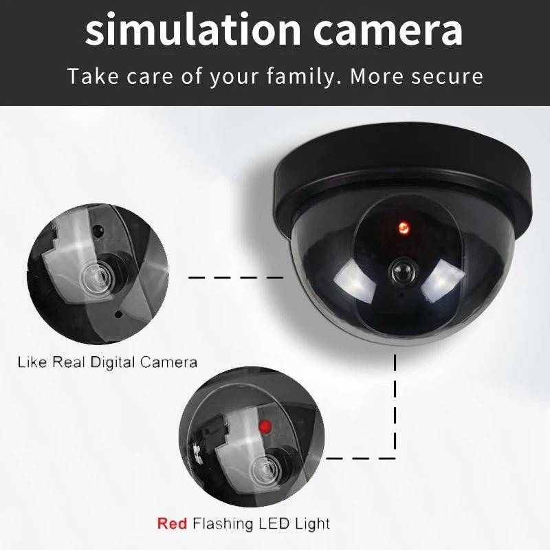 Fake Dummy Dome Security Camera LED Red Light Battery Operated Indoor Outdoor