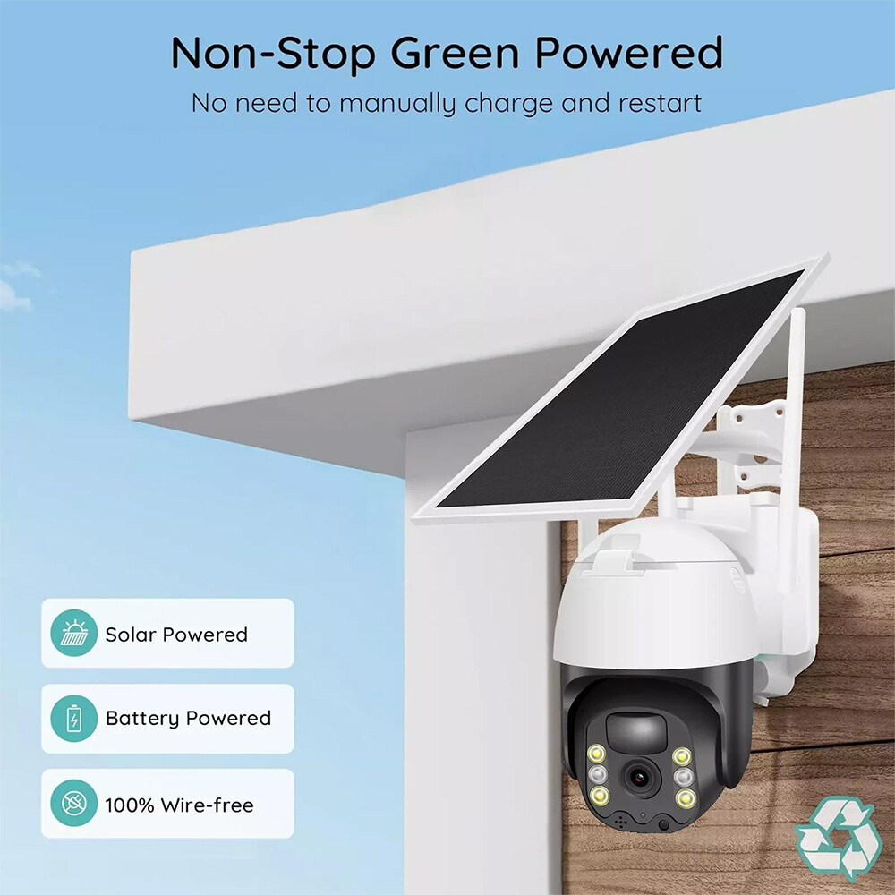4 Pack WiFi6 Solar Battery Powered Wireless Security Camera Sys Outdoor 3MP PTZ