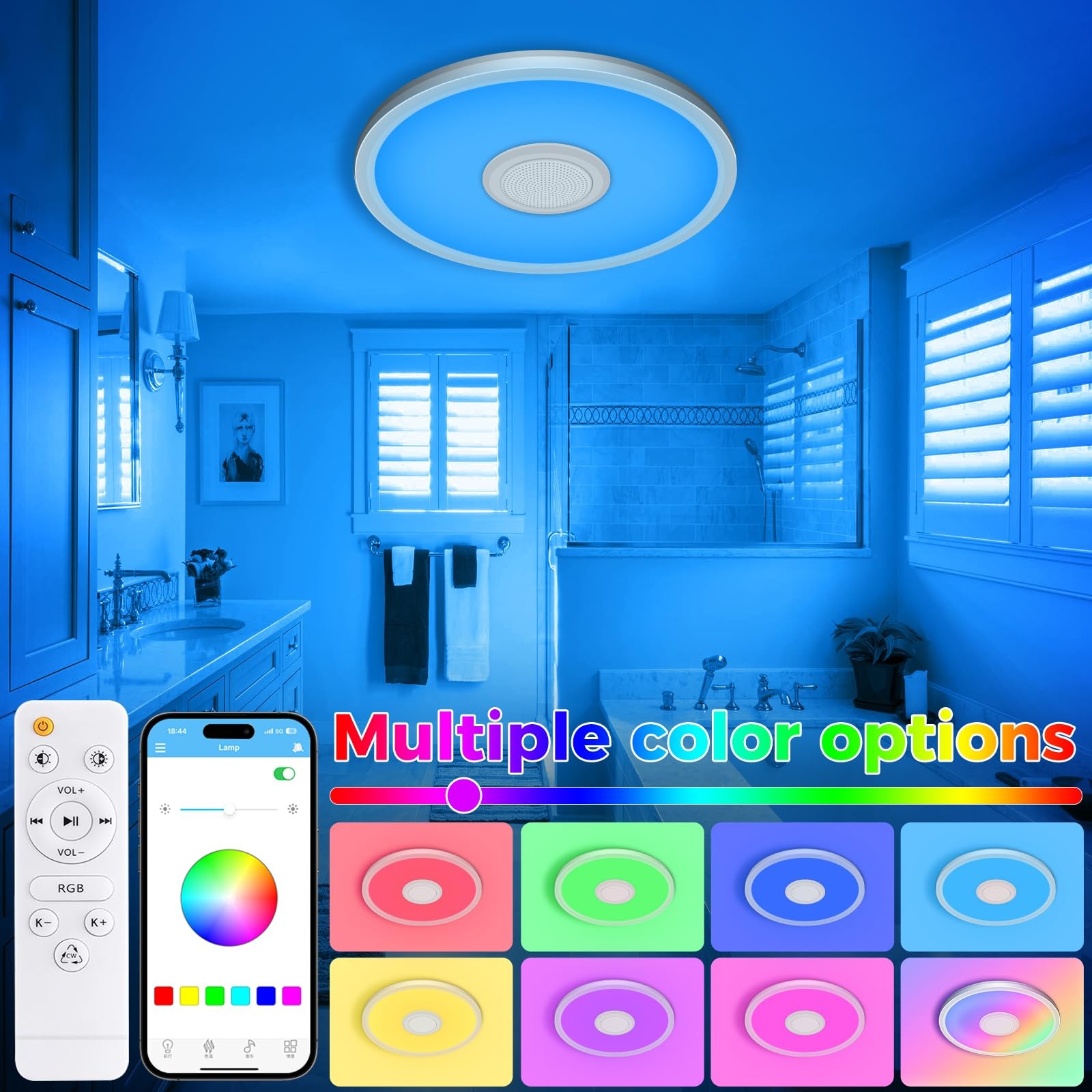 Zemty RGB Ceiling Light with Bluetooth 12in-1 Pack, White-Bluetooth Speaker