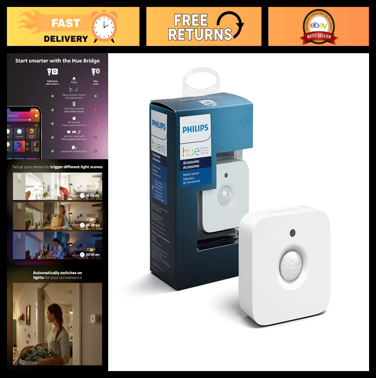 Smart Motion Sensor for Hue Lights – Wireless, Easy Install, Requires Bridge