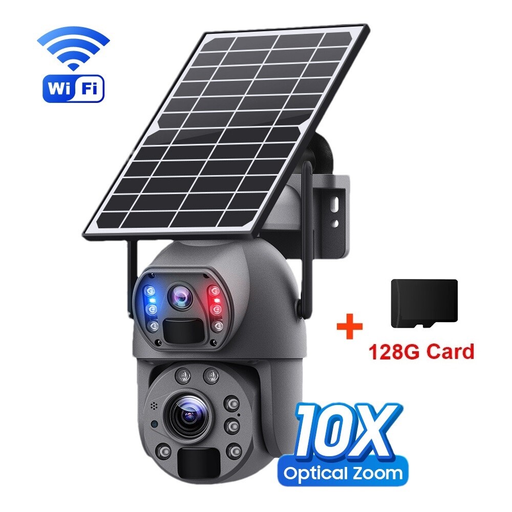 Solar Camera Zoom Dual 3MP Lens Recording Humanoid Tracking Surveillance Camera