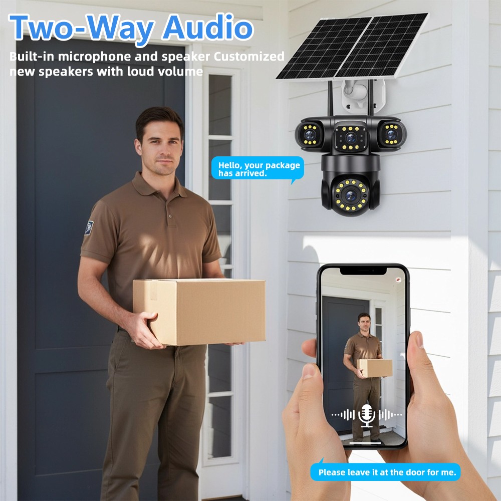 16MP 4G SIM Solar Security IP Camera Outdoor 4 Lens CCTV Motion Detection PTZ US