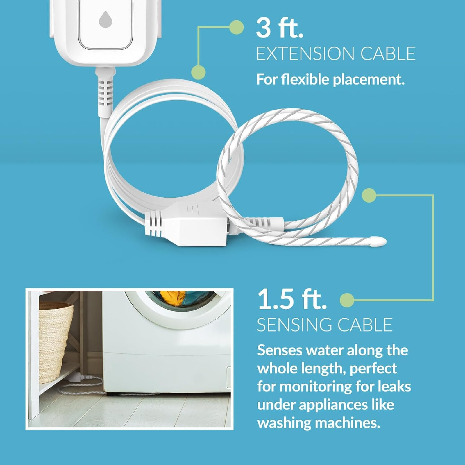 Water Leak Detector Starter Kit with 2 Sensors WiFi App Alert Loud 100 dB Strobe
