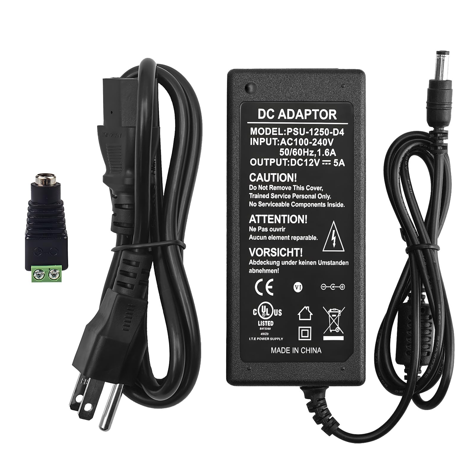 12V 5A Power Supply Adapter, AC 100-240V to DC 12V Transformer, for CCTV Secu…