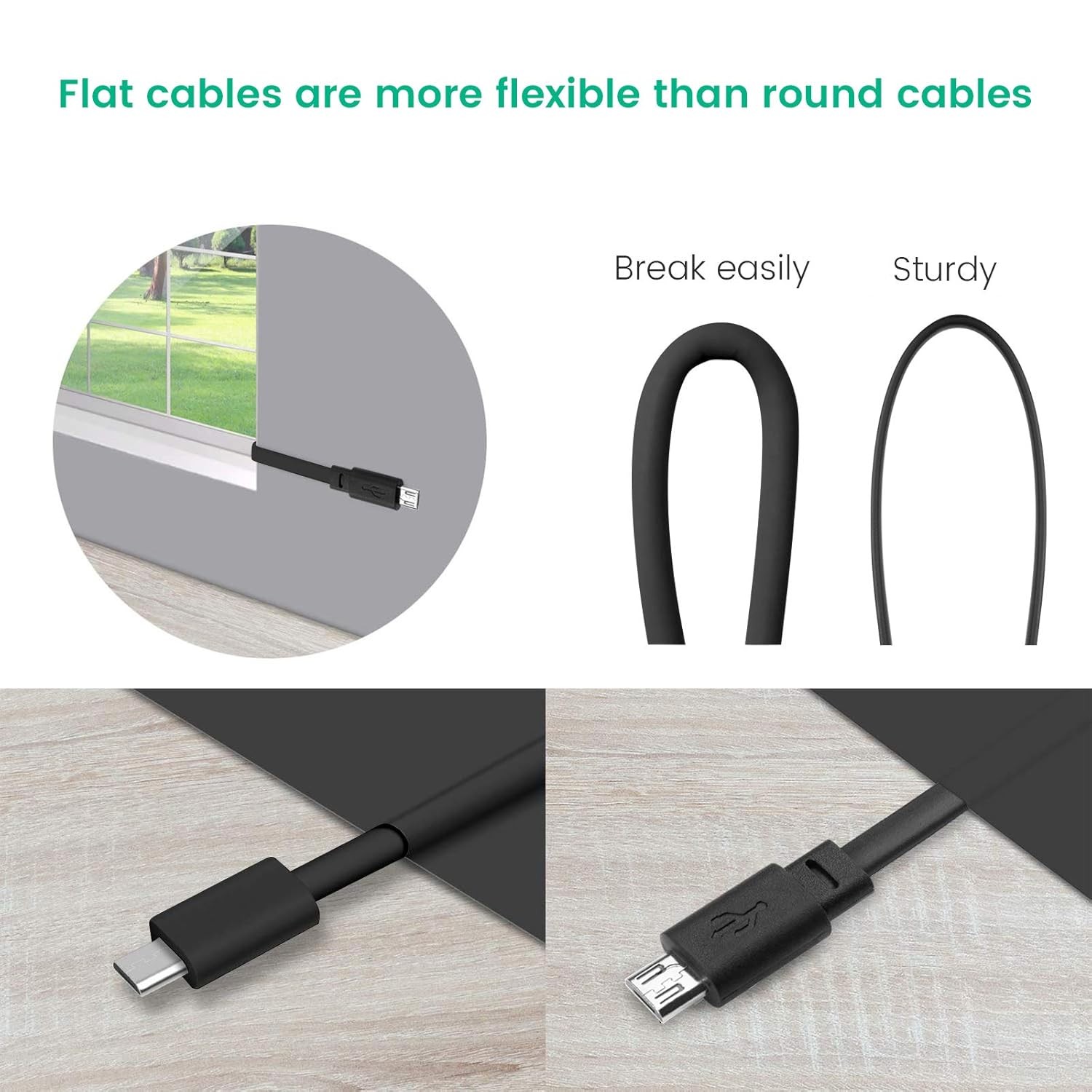 Smays 2-Pack 25 ft Micro USB Extension Cable Compatible with 25 Feet, Black