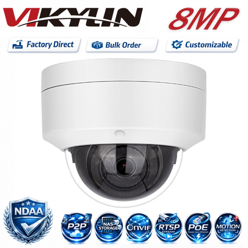 Vikylin 8MP 4K IR 30m Night Vision Dome IP Camera MIC POE Waterproof Onvif NDAA