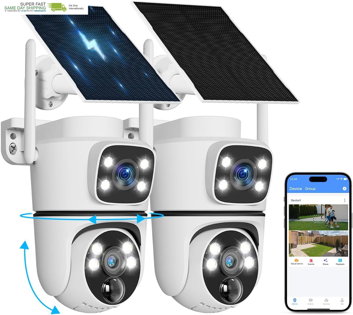 130° Wide View, AI Human Detection, 2.4/5.8Ghz Dual-Band Wifi, Solar Powered, Fr