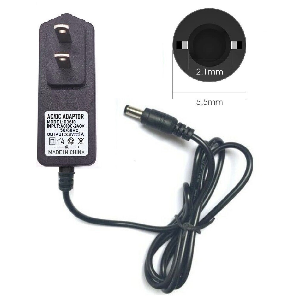 3.6V 1A AC/DC Adapter Power Supply Charger with 5.5×2.1mm +2 DC Power Plug Tips