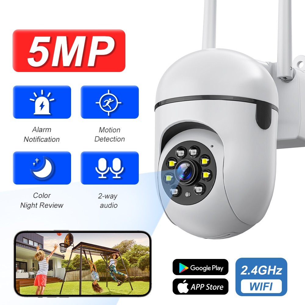 7PCS 5MP PTZ Wireless WIFI CCTV Security Camera Color Night Vision 2-Way Audio