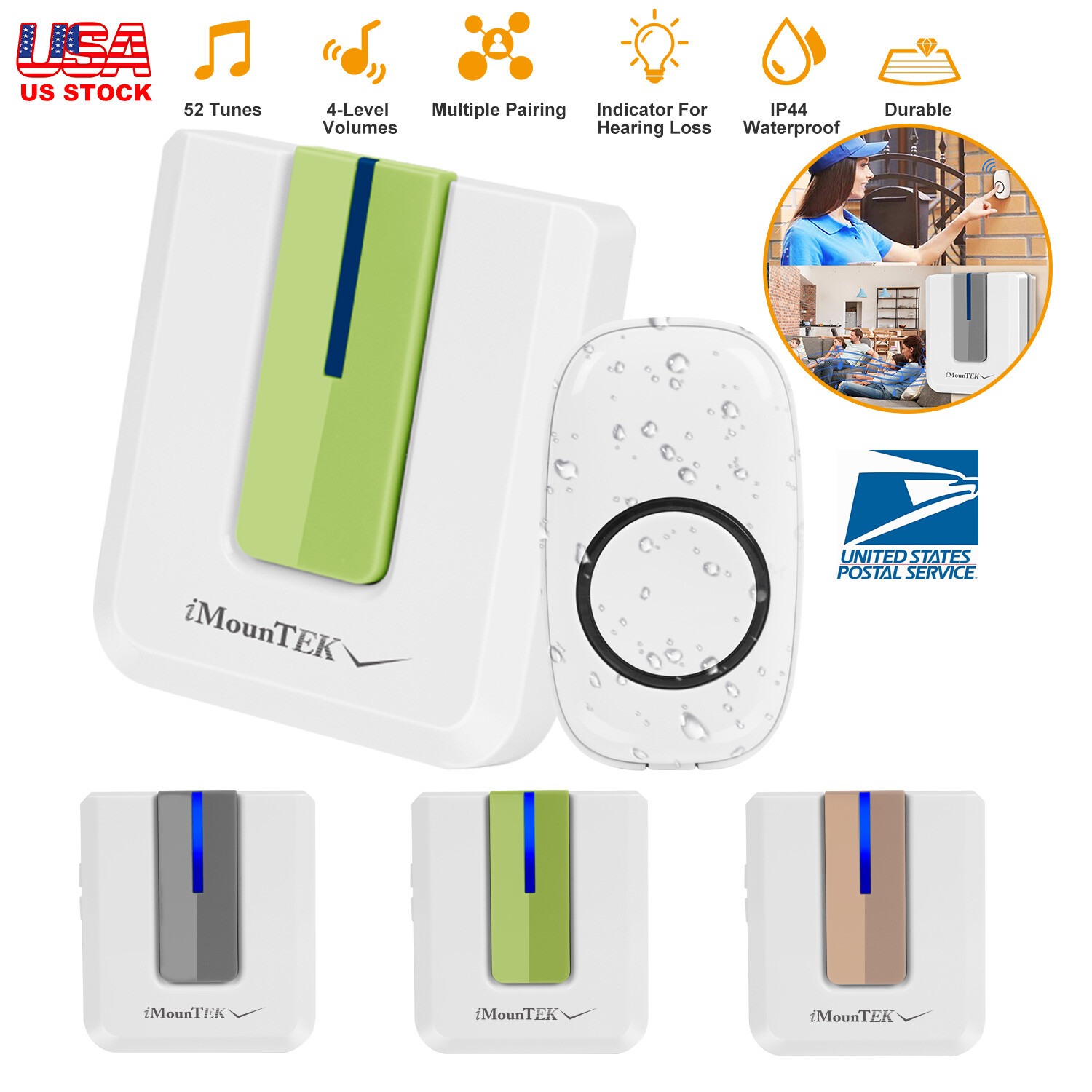 New Wireless Doorbells Waterproof Door Chime LED Indicator Bells 52 Melodies