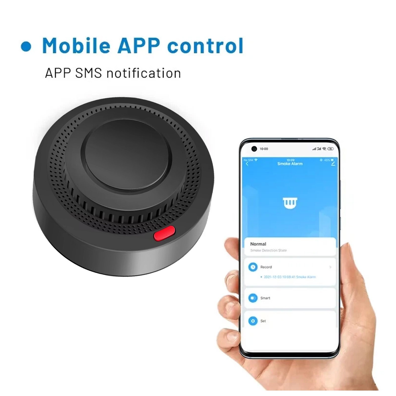 Intelligent WiFi Smoke Sensor Fire Protection 85dB Sound Security System Control