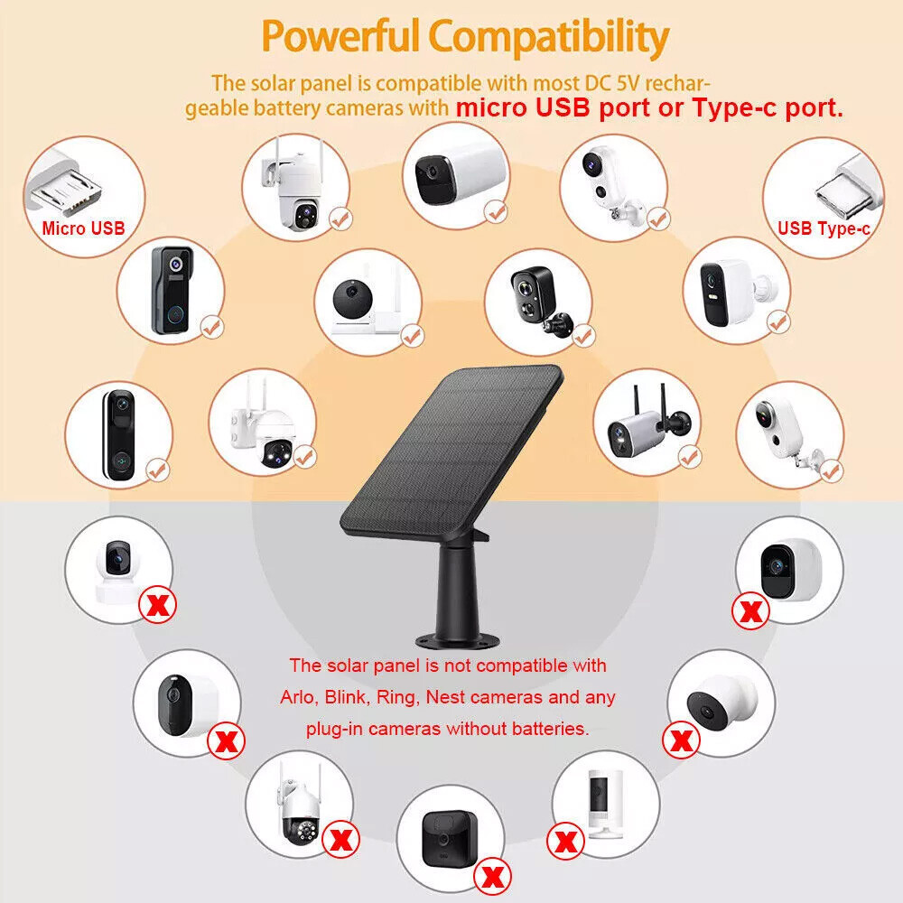 3W Solar Panel Charge for Eufy Eufycam Cam E/2C/E/2 Pro Camera with 9.8Ft Cable
