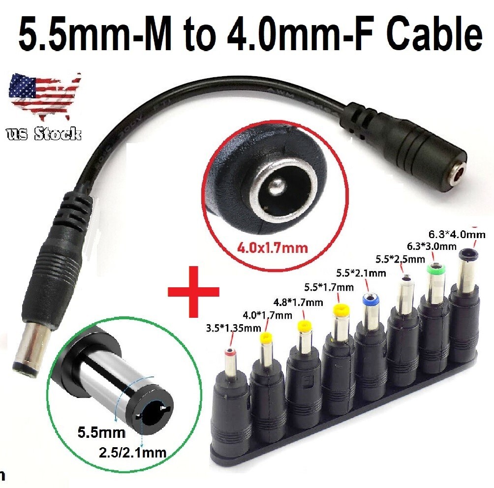 DC Power Cable 5.5×2.1mm Male To 4.0×1.7mm Female Plug Connector Adapter+8 jack