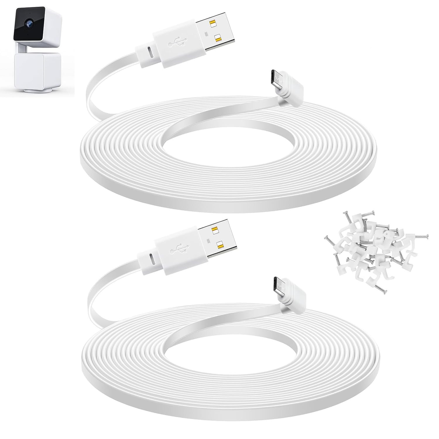 Smays 10 Ft Cable for WYZE Cam Pan V3 Camera, Long Micro USB Flat Power Cord, 90