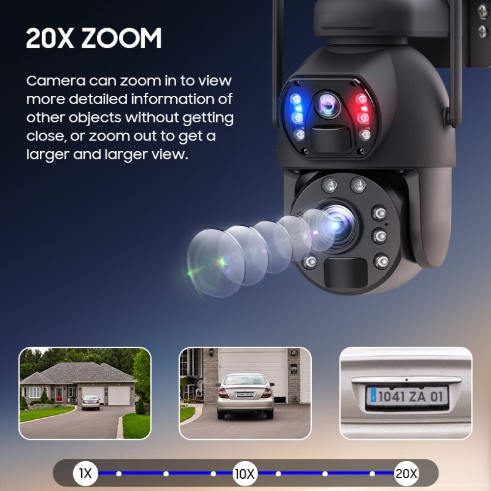 Solar Camera Zoom Dual 3MP Lens Recording Humanoid Tracking Surveillance Camera