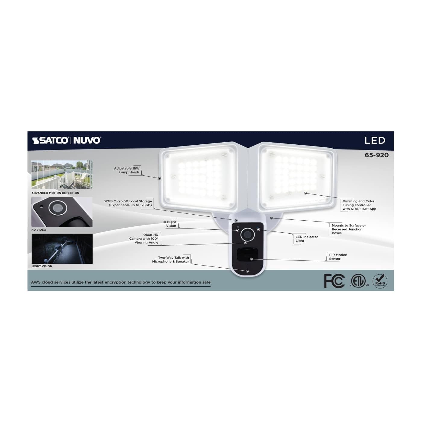 Satco 65-920 – Starfish SMART WiFi Outdoor 36W Security Light w/ Camera – CCT