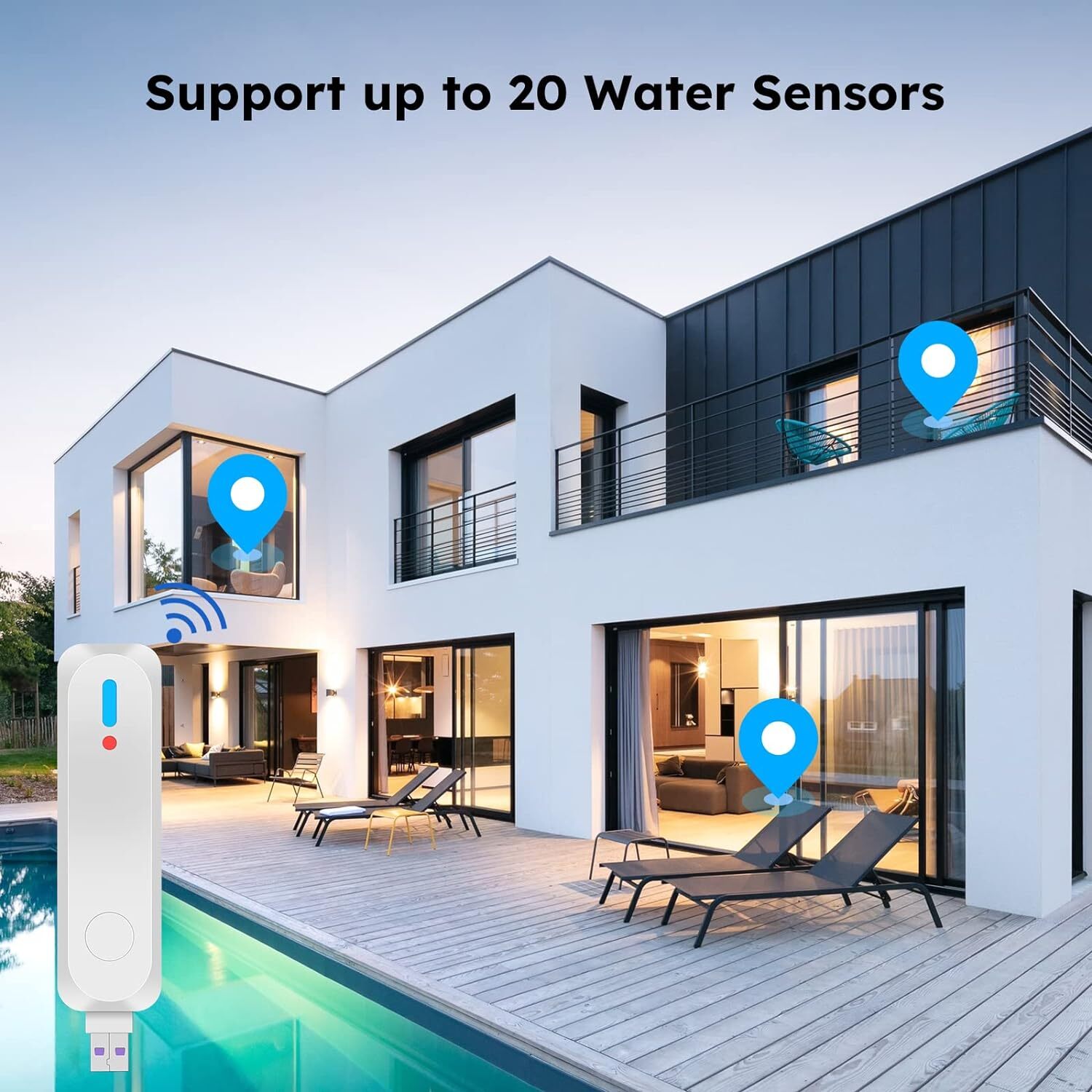 2x Water Leak Detectors Audio Alarm Senso Sensitive Leak 120dB for Home Kitchen