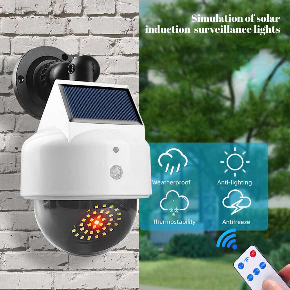 Solar Power Dummy Security Camera Fake CCTV LED Flashing Red Light Motion Sensor