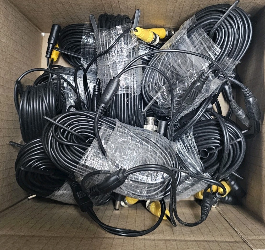 10 pack 60ft Security Camera Cable CCTV BNC RCA DVR w/ Power Supply and Splitter