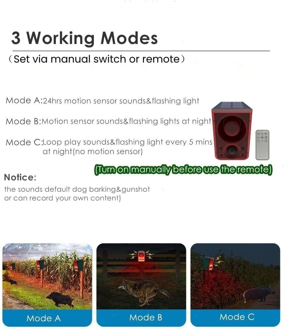 Solar Outdoor Motion Sensor Alarm-Dog Barking&Gunshot Sound,Support Recording