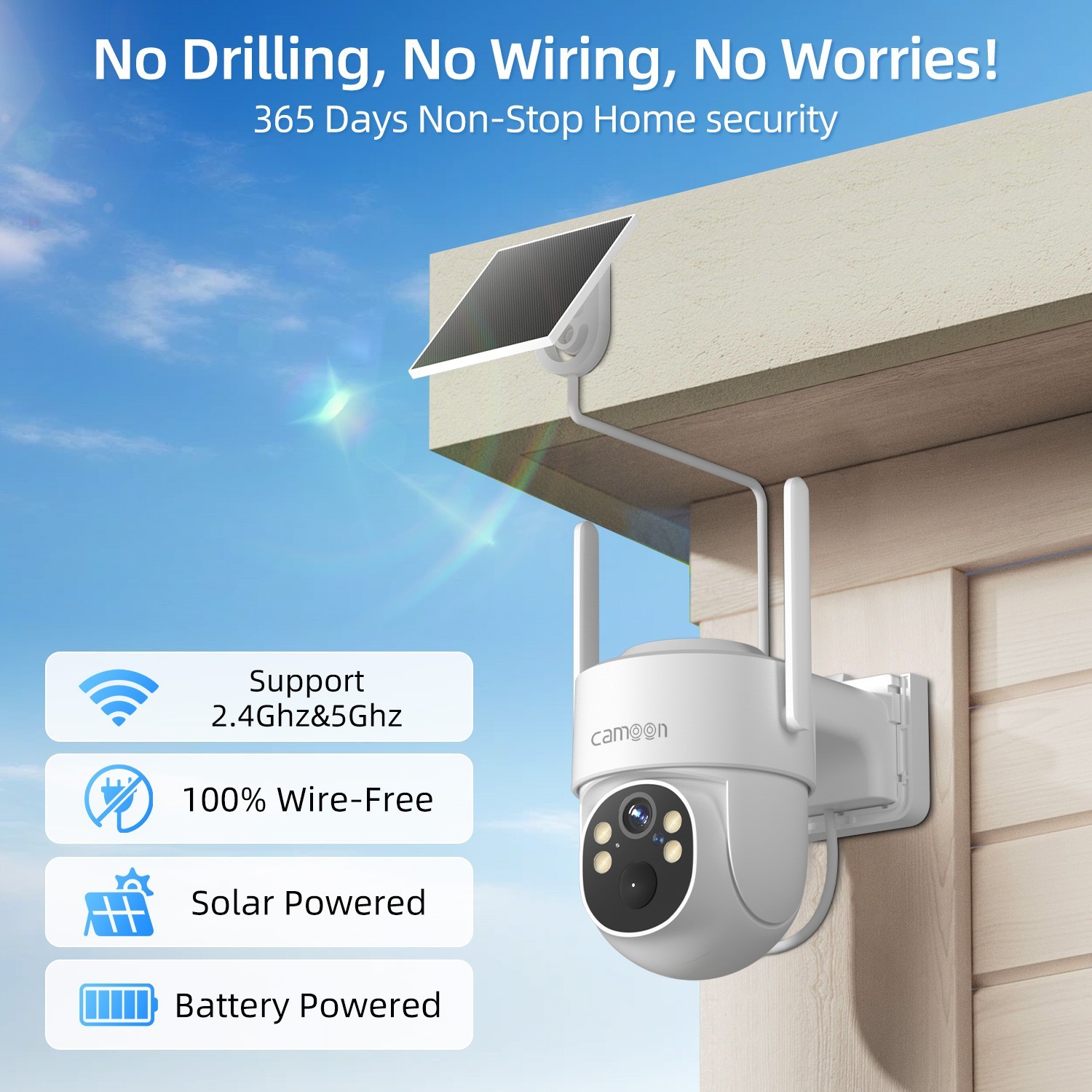 outdoor Home Security Camera Solar Panel 360°PTZ Wireless 2K Outdoor Audio