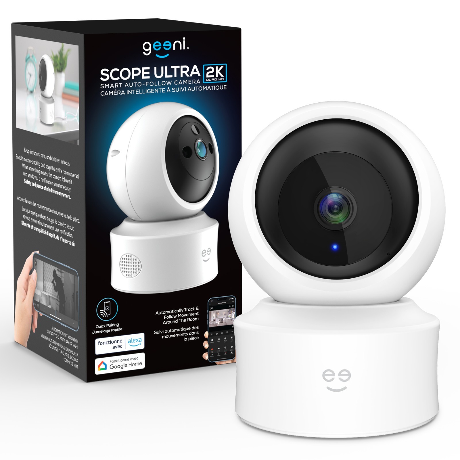 Geeni Scope Ultra 2K Smart 355° Pan & Tilt Auto-Follow Indoor Security Camera