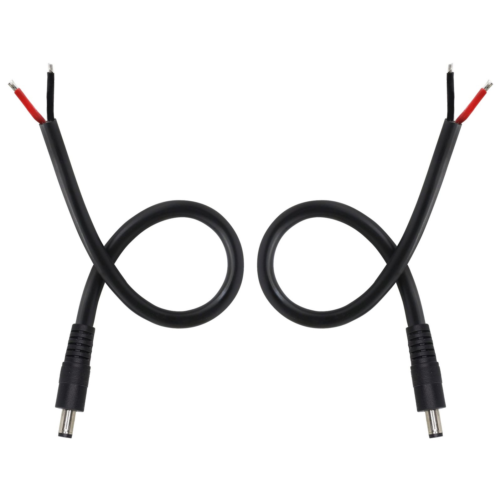 DC Power Pigtails Cable 5.5×2.5mm Male Plug Bare Wire 0.8 Ft 0.25m 2 PCS
