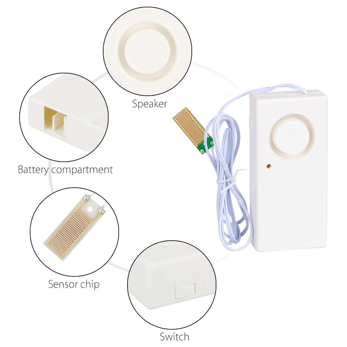 Automatic WaterLeak Detector 90/120dB WaterSensor Alarm Flood Alert for Basement