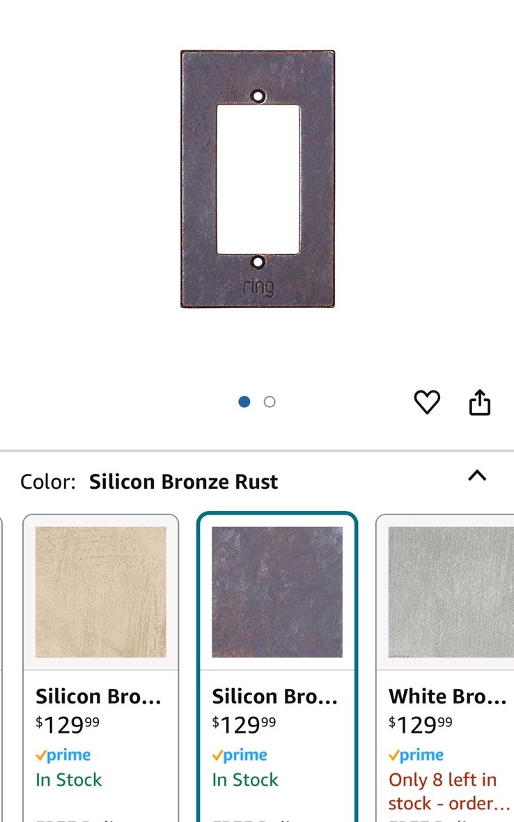 Rocky Mountain Hardware SILICON BRONZE RUST Faceplate For Ring Doorbell Elite