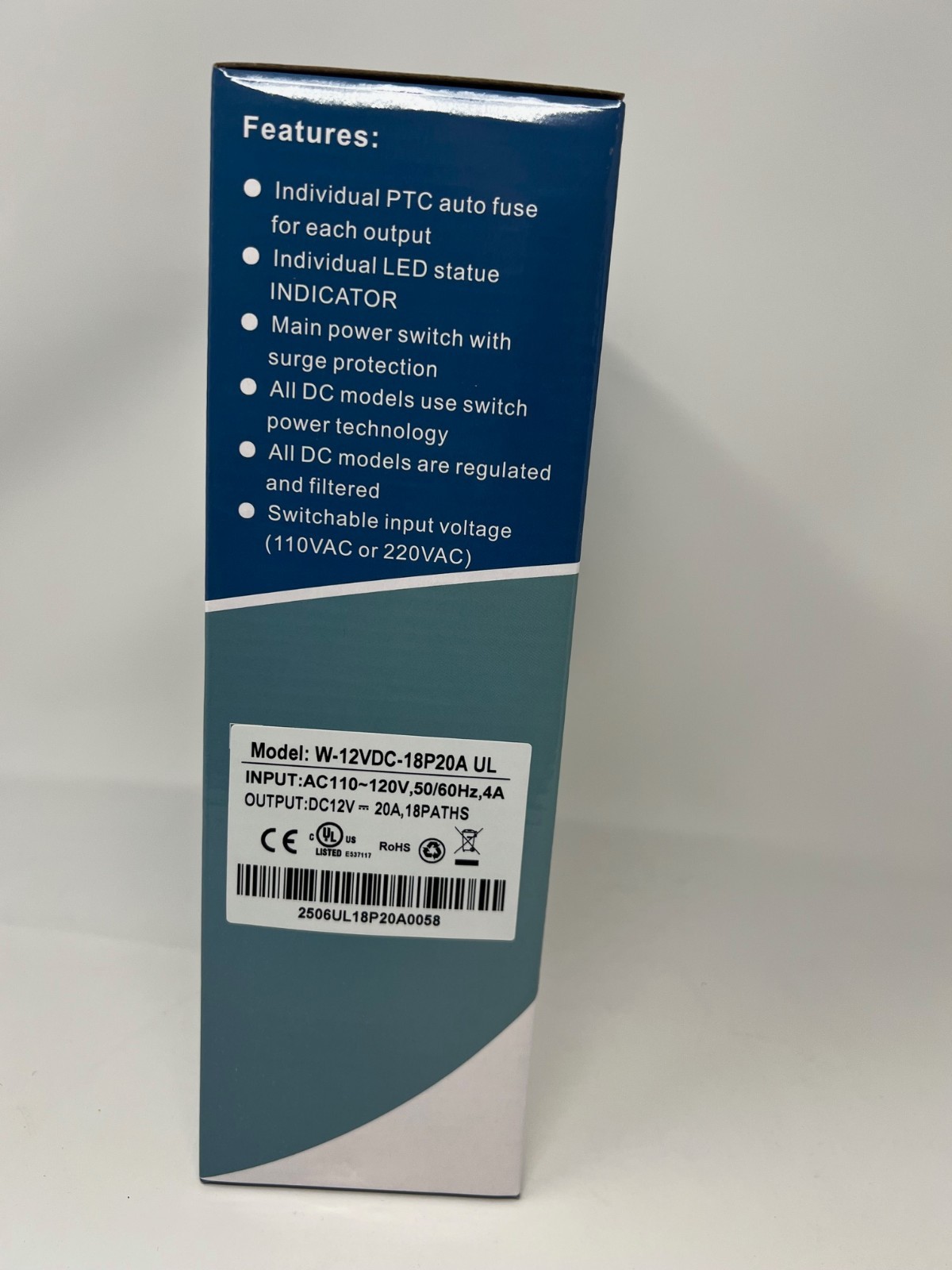 18-Port 10 Amp CCTV Power Distribution Box UL Listed, Input 110-220V