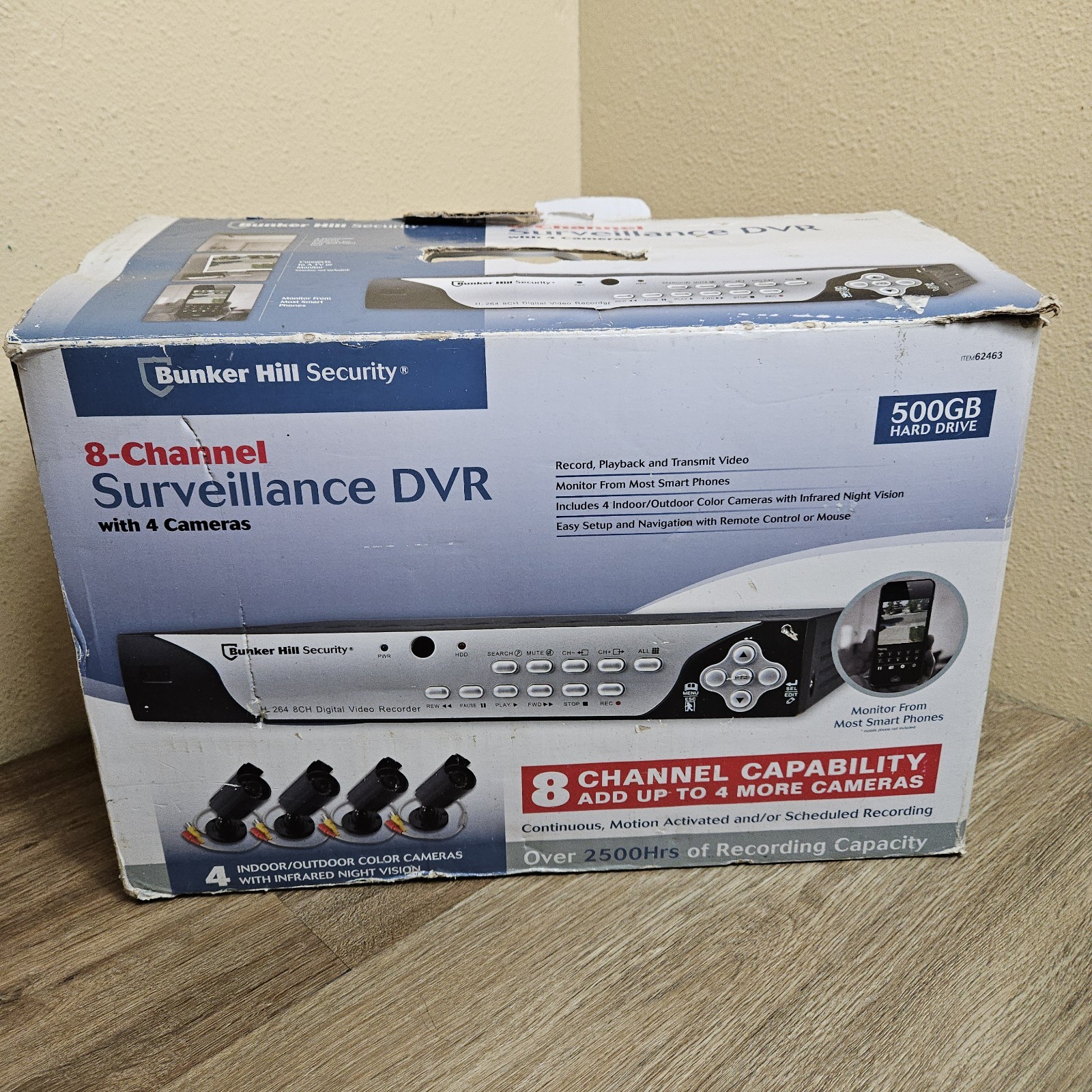 Bunker Hill 62463 Security System 500GB HD DVR 4 Cameras 8 Channel -New Open Box