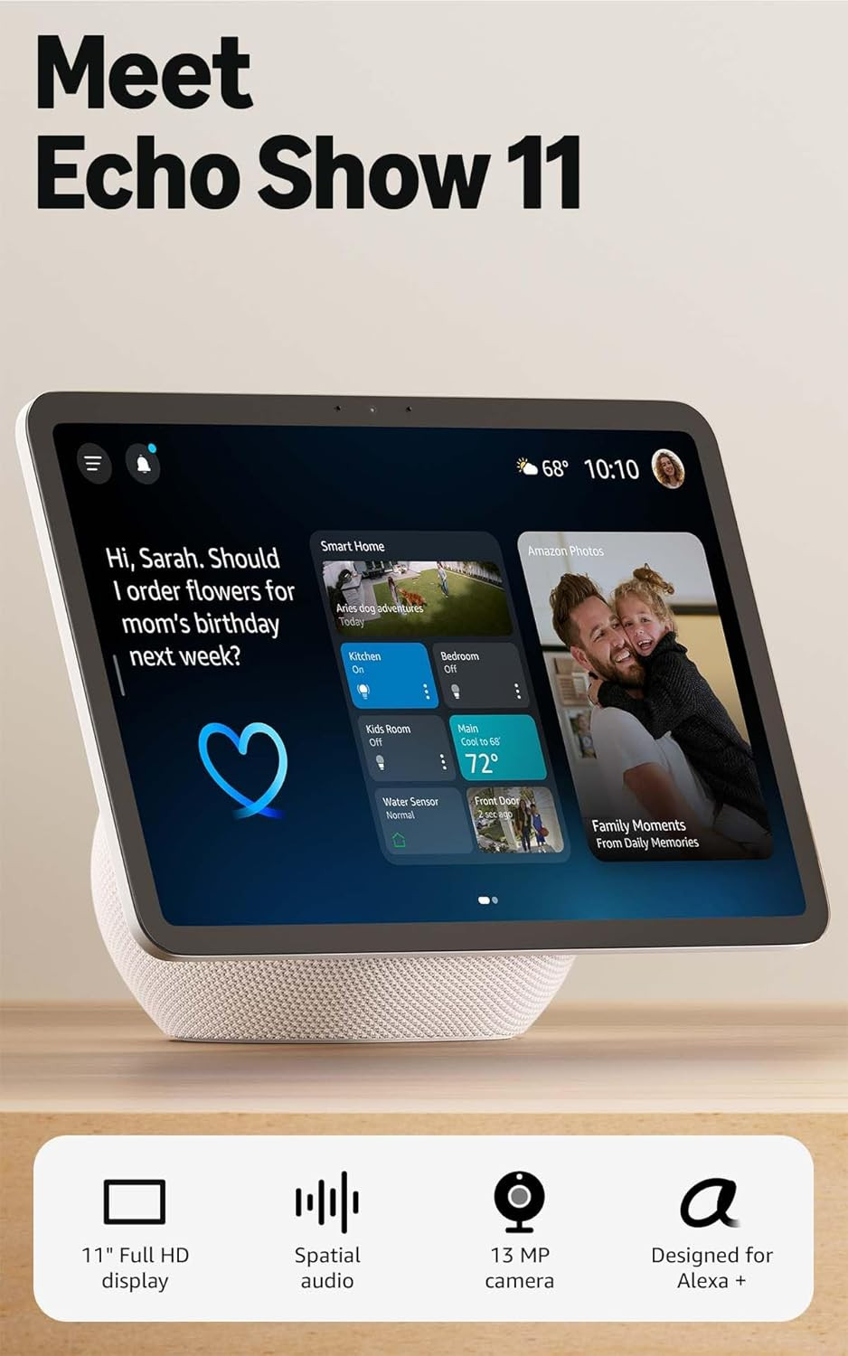 Echo Show 11 (Newest Model), Vibrant Full-Hd 11″ Display with More Viewing Area