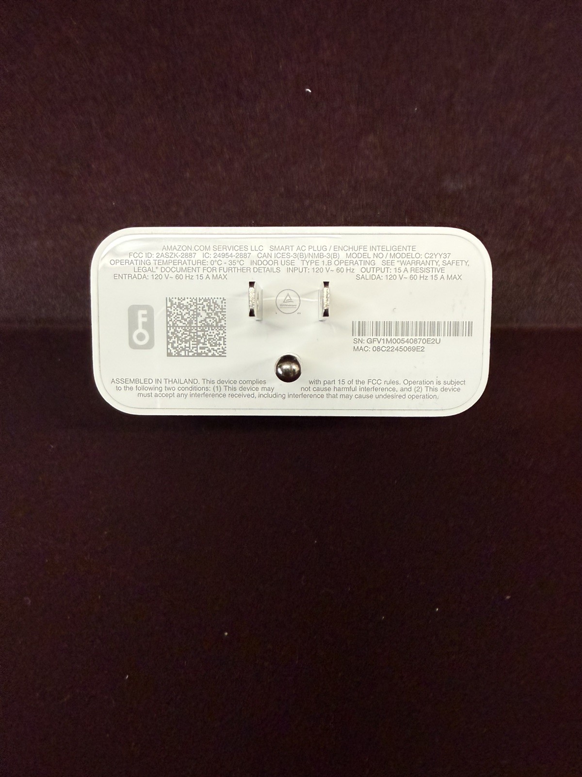 Amazon Smart AC Plug Works with Alexa Model HD34BX WiFi