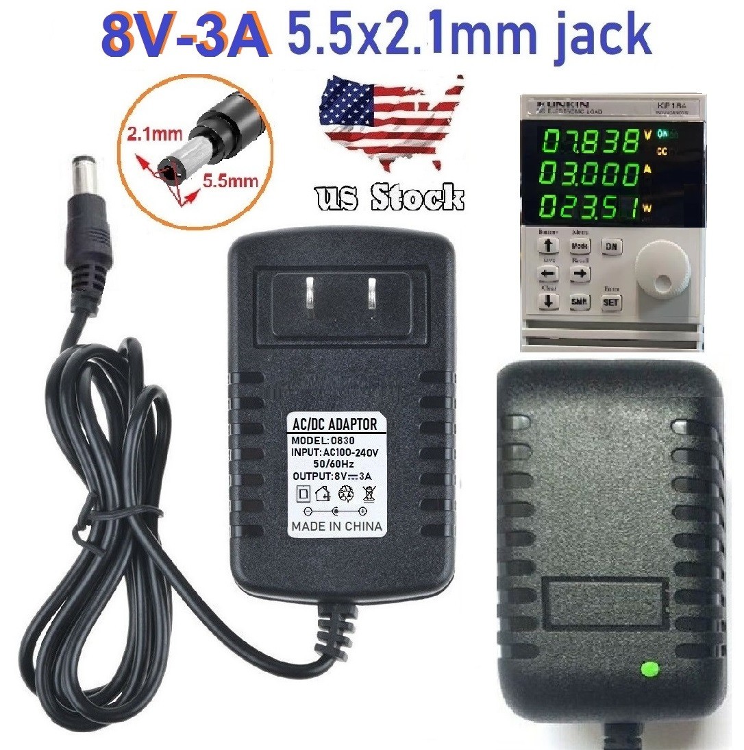 8V 3A 3AC Adapter to DC Power Supply Charger Cord 5.5×2.1mm US plug