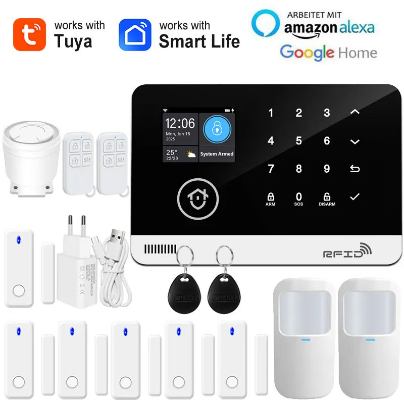 Tuya Smart WiFi GSM Home Security Alarm System Touch Keyboard RFID APP Control