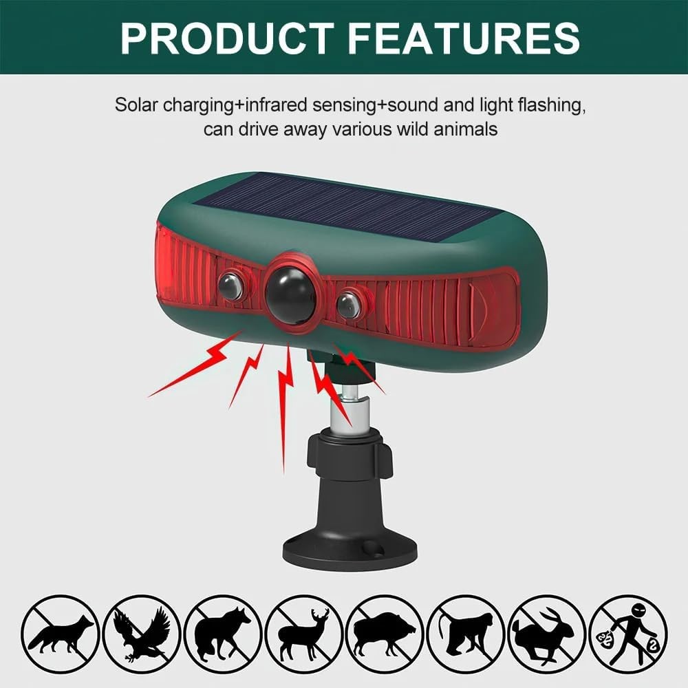 Outdoor Solar-Powered Motion Sensor Alarm with 13 Sounds & Red/Blue Strobe Light