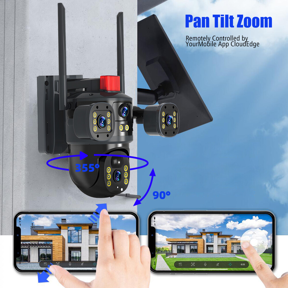 3 Lens Solar Battery Wireless Security Camera 360° PTZ Outdoor Wifi IP CCTV US