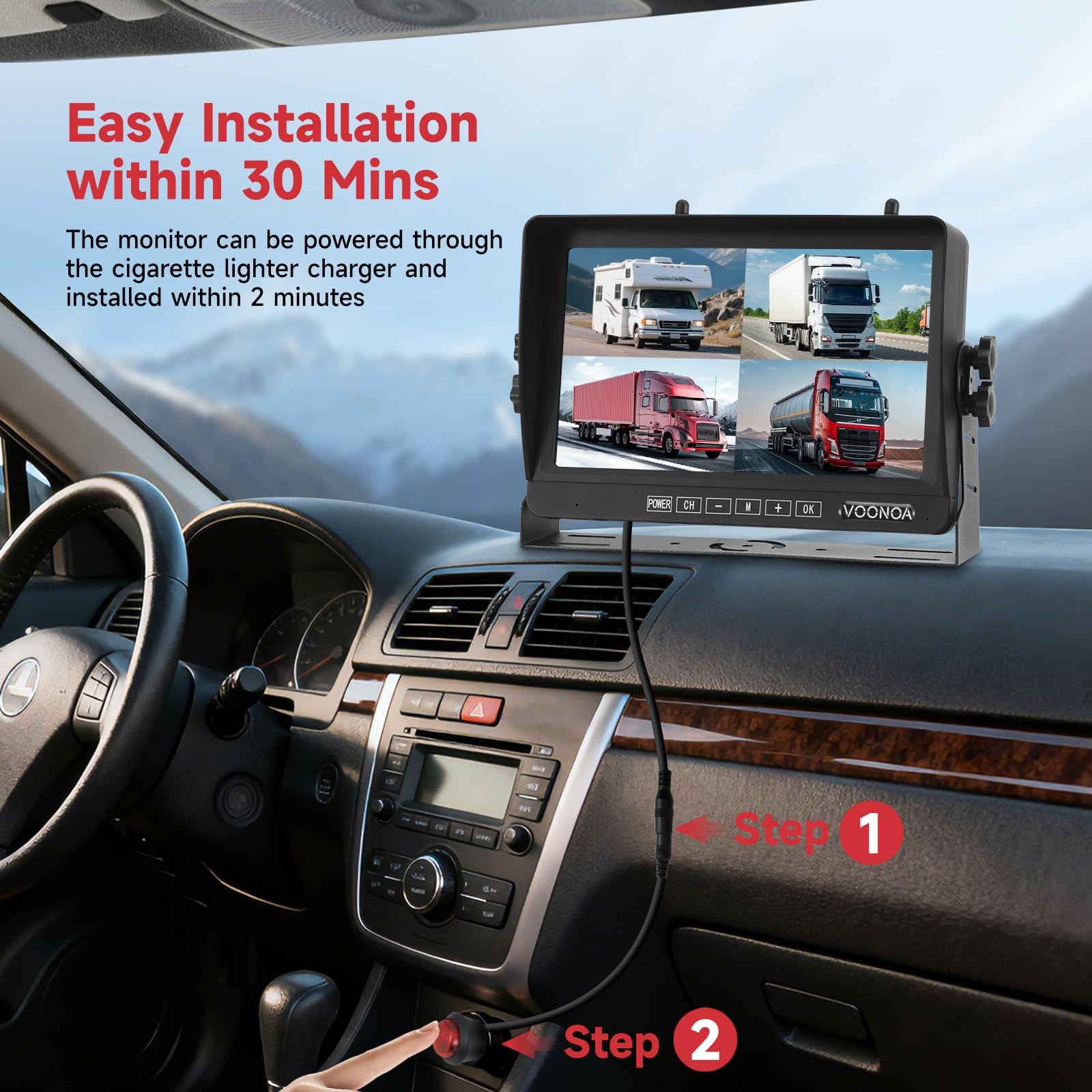 Wireless RV Backup Camera System, 9″ 1080P DVR Monitor with 45*11*28CM, black
