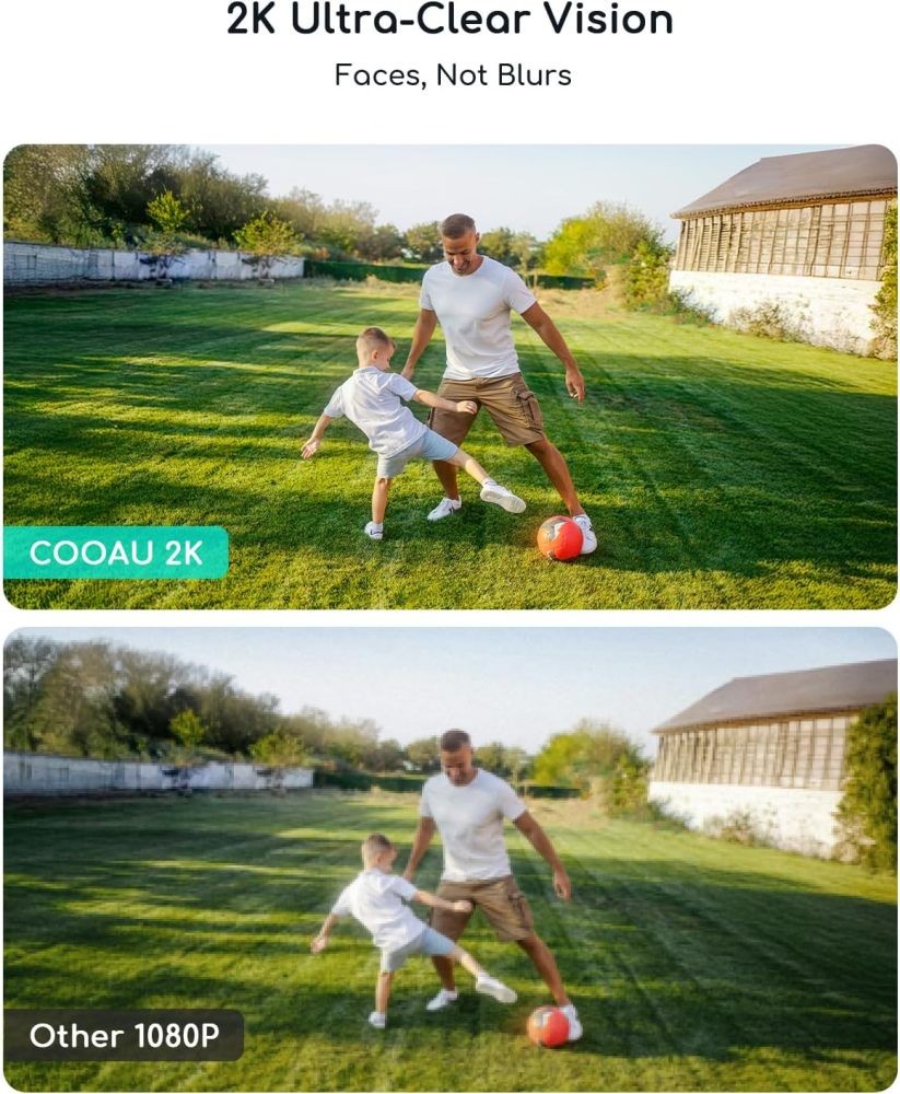COOAU Solar Security Camera Charging Wireless 2K 360° Outdoor AI Detection