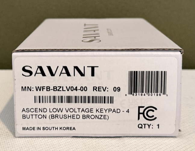 Savant Ascend Low Voltage Keypad – 4 Button Brushed Bronze WFB-BZLV04-00