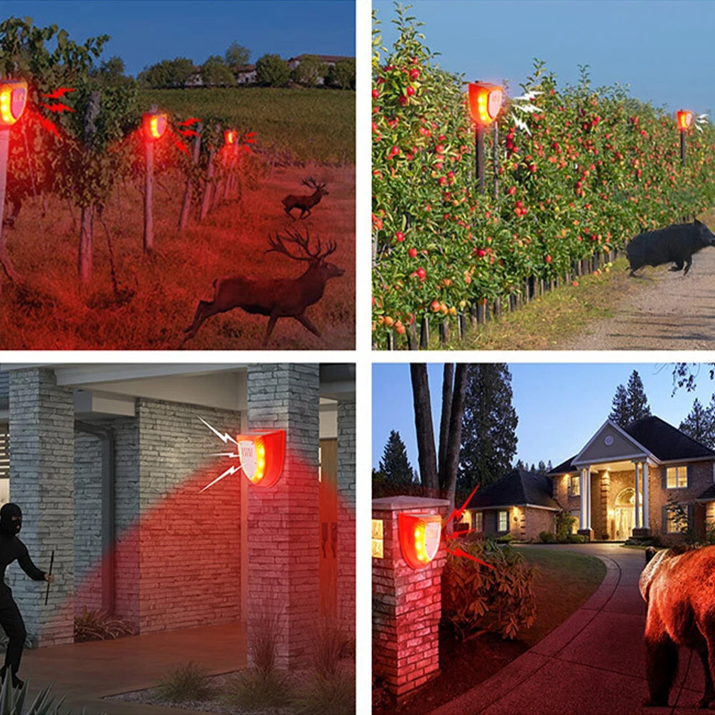 6X Solar-Powered Outdoor Motion Sensor Alarm 129dB Dog Barking & Gunshot Sounds