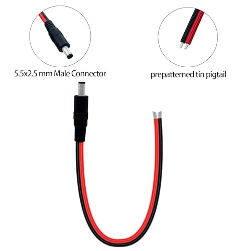 0.8FT 5.5mmx2.5mm Pigtail Cable Male 14AWG DC Male, Black 2PCS