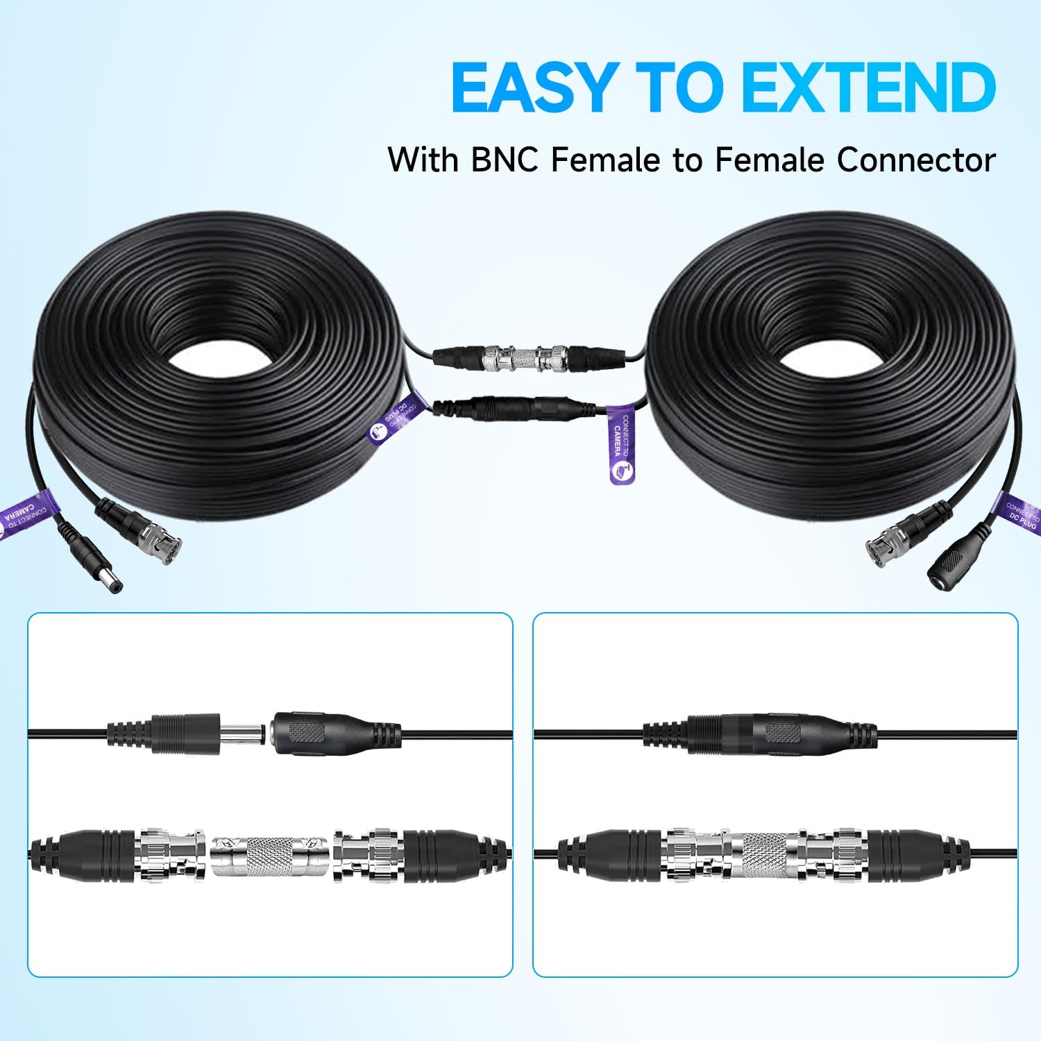 300Ft (91 Meters) 4K 8MP 5MP 2MP 1080P BNC Video and Power Cable, Mini RG59 W…